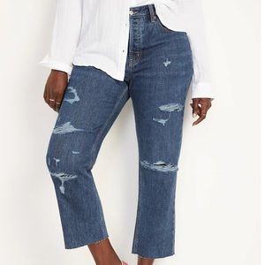NWT Old Navy High-Waisted Button-Fly Slouchy Straight Cropped Non-Stretch Jeans